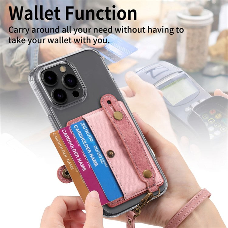 Cell Phone Card Holder Pouch Self-Adhesive Phone Kickstand with Wrist Strap - Brown