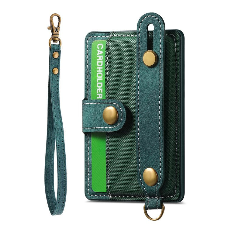 Cell Phone Card Holder Pouch Self-Adhesive Phone Kickstand with Wrist Strap - Green