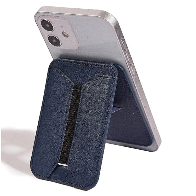 MRC058 Cell Phone Folding Magnetic Kickstand with Card Holder, Elastic A-Model - Blue