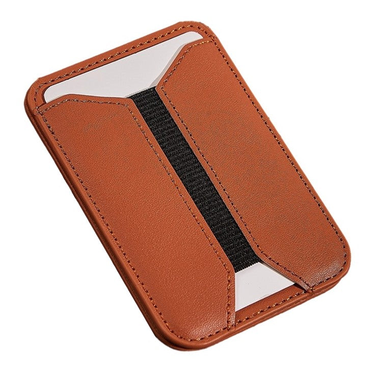 MRC058 Cell Phone Folding Magnetic Kickstand with Card Holder, Elastic A-Model - Brown