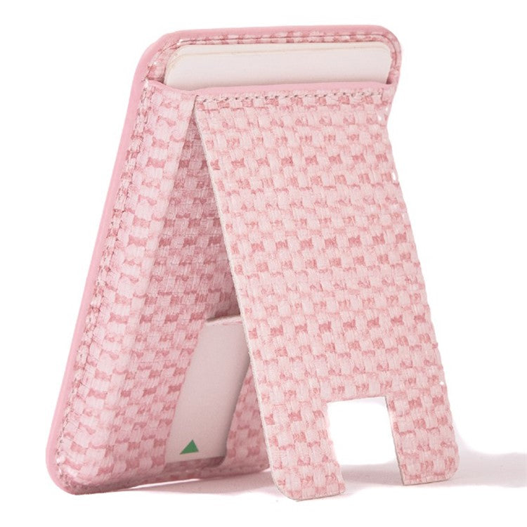 MRC048 Textured Folding Magnetic Kickstand for Smartphone Back Holder with Card Slot - Pink