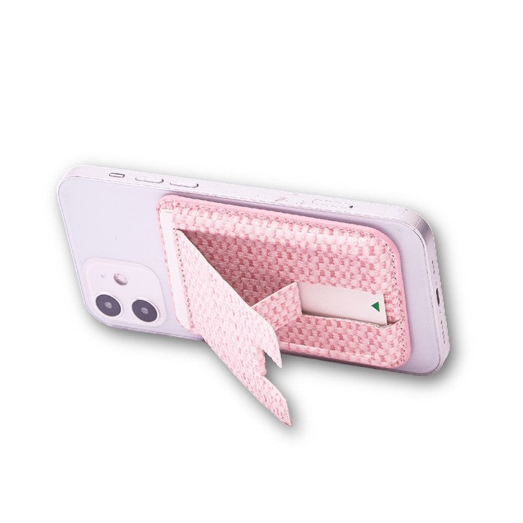 MRC048 Textured Folding Magnetic Kickstand for Smartphone Back Holder with Card Slot - Pink