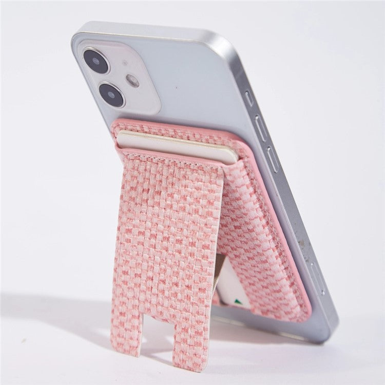 MRC048 Textured Folding Magnetic Kickstand for Smartphone Back Holder with Card Slot - Pink