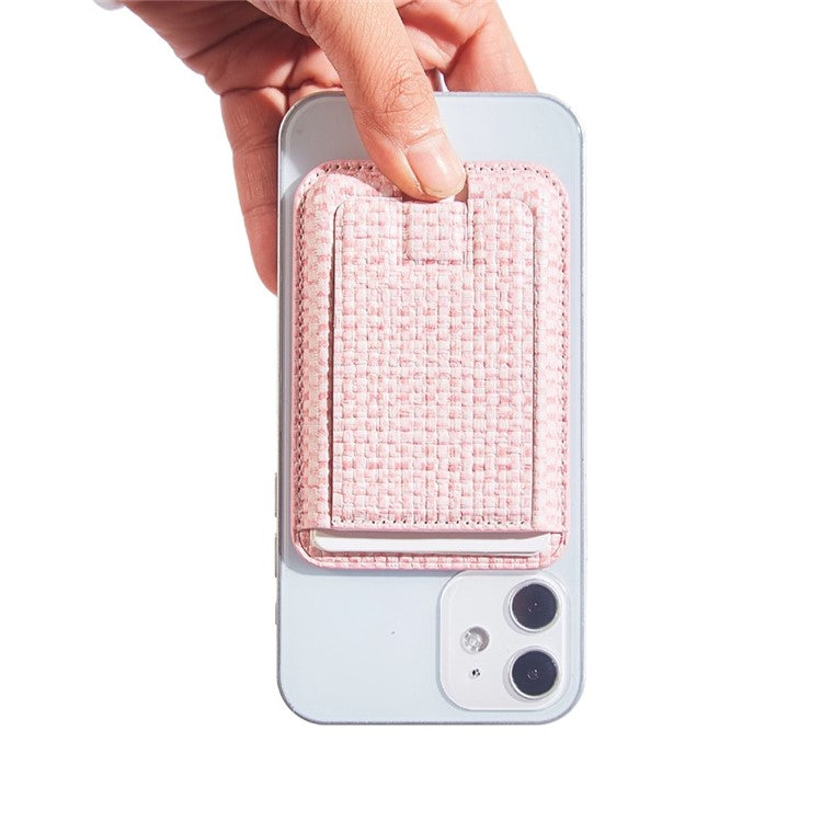 MRC048 Textured Folding Magnetic Kickstand for Smartphone Back Holder with Card Slot - Pink