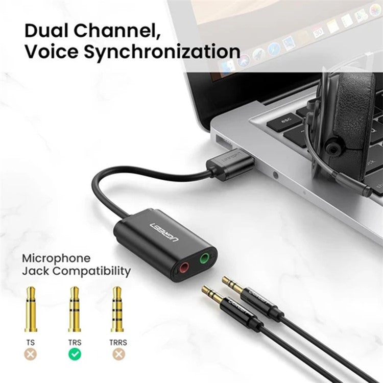 UGREEN 30724 USB Audio Adapter External Stereo Sound Card with 3.5mm Headphone and Microphone Jack for Windows Mac Linux PC Laptop PS4