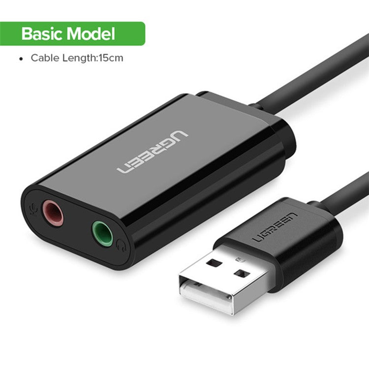 UGREEN 30724 USB Audio Adapter External Stereo Sound Card with 3.5mm Headphone and Microphone Jack for Windows Mac Linux PC Laptop PS4