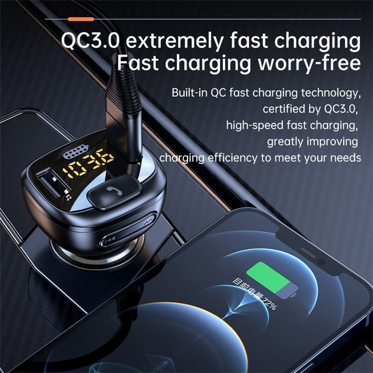 T08 Car Bluetooth 5.1 Transmitter FM Dual USB QC3.0 Fast Charger Wireless Handsfree Phone Calling Audio Receiver MP3 Player Car Kit Accessories