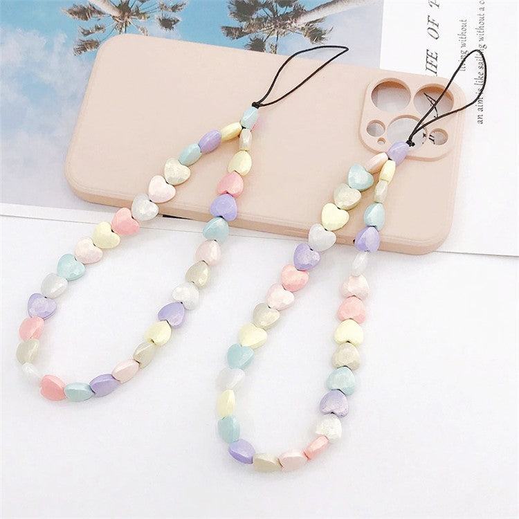 Colorful Frosted Heart Shape Beads Phone Hand Chain Cellphone Case Pendant Lanyard