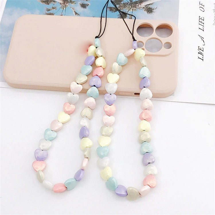 Colorful Frosted Heart Shape Beads Phone Hand Chain Cellphone Case Pendant Lanyard