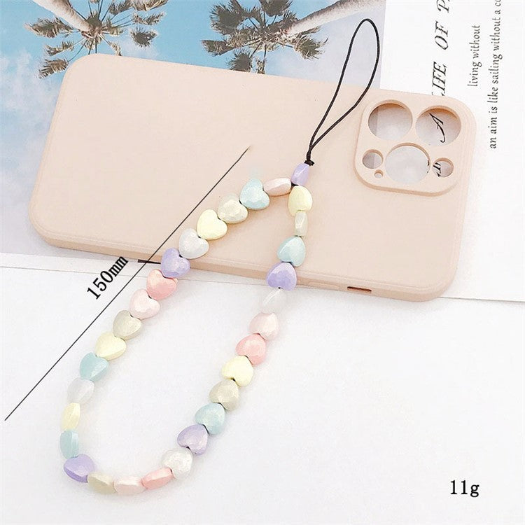 Colorful Frosted Heart Shape Beads Phone Hand Chain Cellphone Case Pendant Lanyard