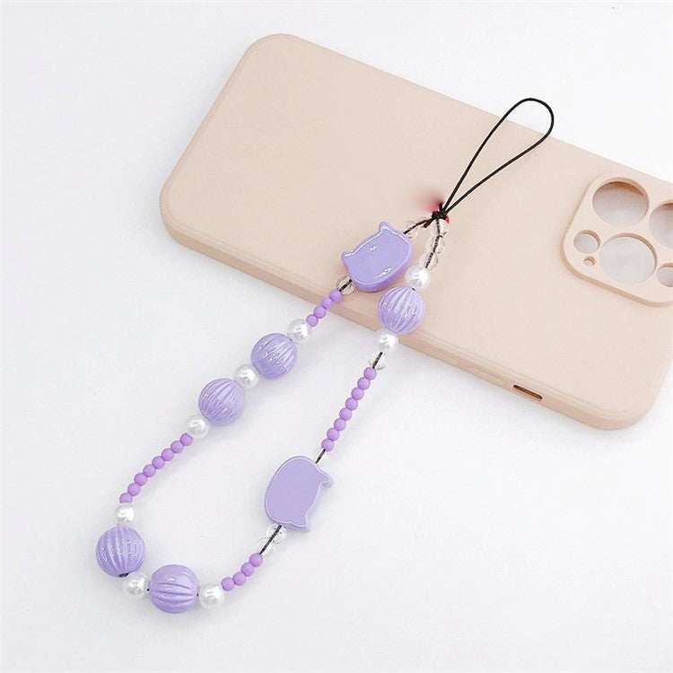 Pearlescent Cat Head Pumpkin Beads Design Phone Anti-drop Hand Chain Cellphone Case Lanyard Pendant - Purple