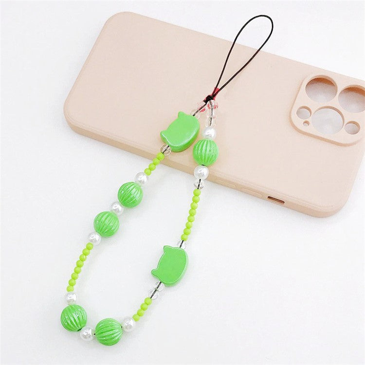 Pearlescent Cat Head Pumpkin Beads Design Phone Anti-drop Hand Chain Cellphone Case Lanyard Pendant - Green