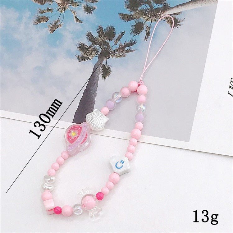 Cute Cartoon Design Beaded Phone Lanyard Bracelet Anti-drop Cellphone Case Pendant - Planet