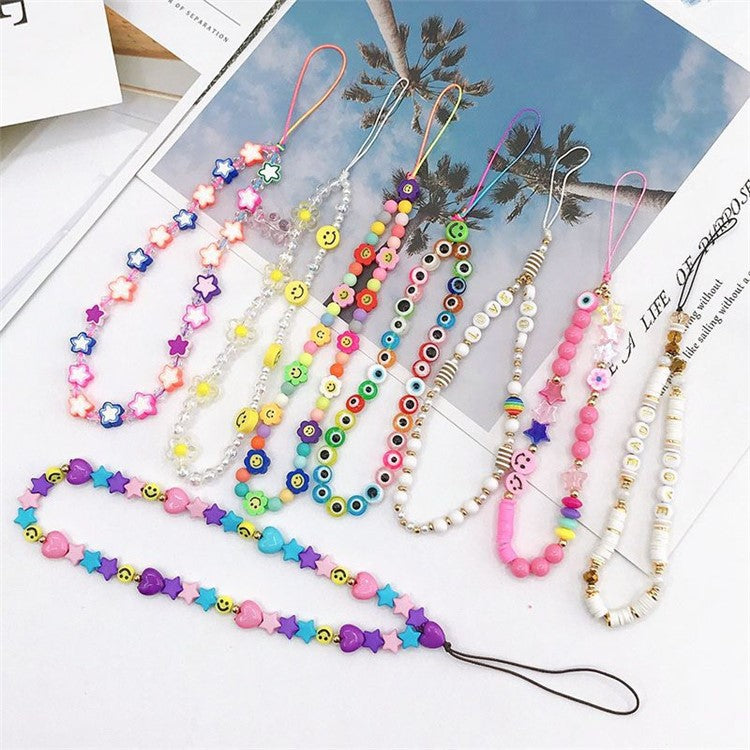 Mobile Phone Anti-drop Beaded Lanyard Hand Rope Cellphone Case Decorative Pendant Bracelet - Lake Blue