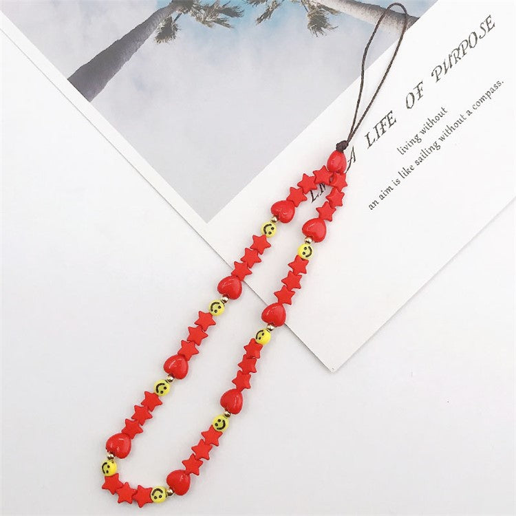 Mobile Phone Anti-drop Beaded Lanyard Hand Rope Cellphone Case Decorative Pendant Bracelet - Red