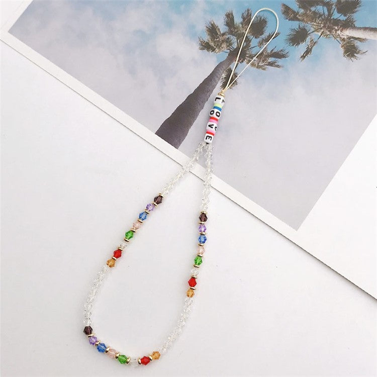 Mobile Phone Anti-drop Beaded Lanyard Hand Rope Cellphone Case Decorative Pendant Bracelet - White