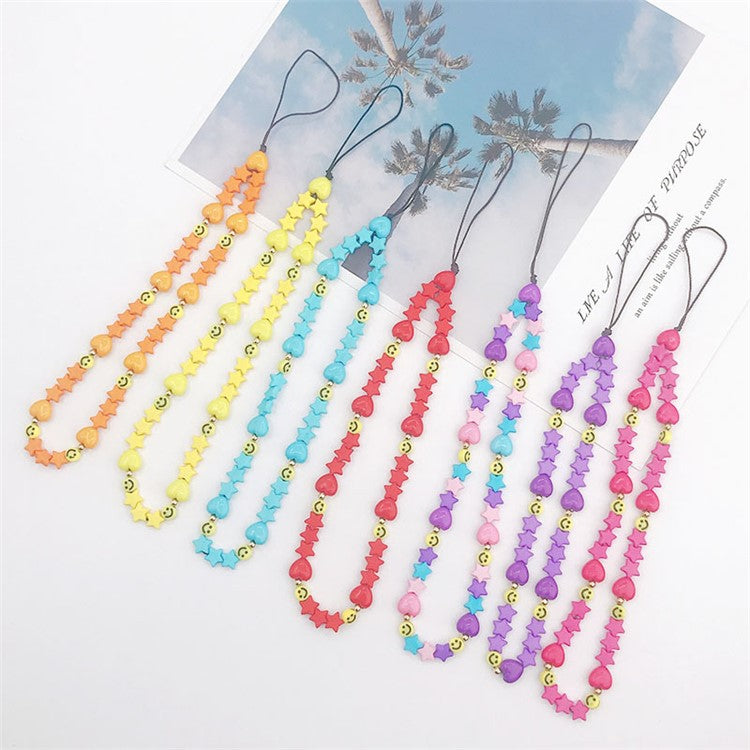 Mobile Phone Anti-drop Beaded Lanyard Hand Rope Cellphone Case Decorative Pendant Bracelet - White