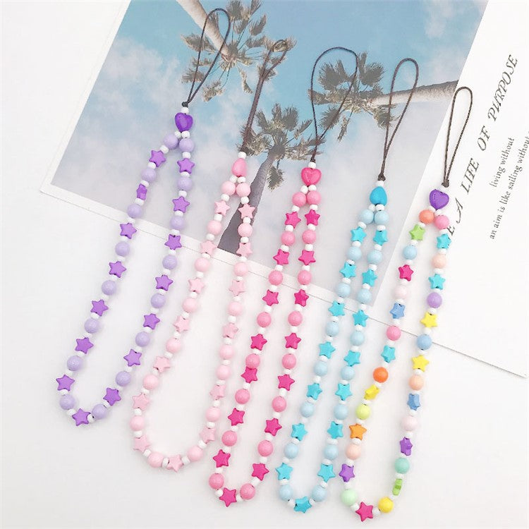 Mobile Phone Anti-drop Beaded Lanyard Hand Rope Cellphone Case Decorative Pendant Bracelet - White