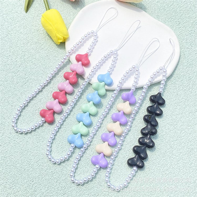 Mobile Phone Anti-drop Beaded Lanyard Hand Rope Cellphone Case Decorative Pendant Bracelet - White