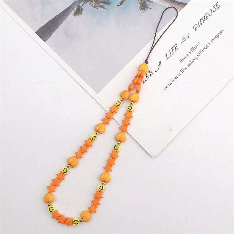 Mobile Phone Anti-drop Beaded Lanyard Hand Rope Cellphone Case Decorative Pendant Bracelet - Orange