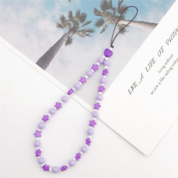 Mobile Phone Anti-drop Beaded Lanyard Hand Rope Cellphone Case Decorative Pendant Bracelet - Purple Star