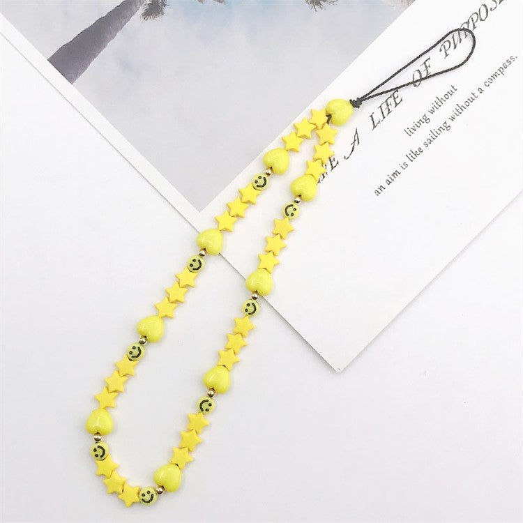 Mobile Phone Anti-drop Beaded Lanyard Hand Rope Cellphone Case Decorative Pendant Bracelet - Yellow