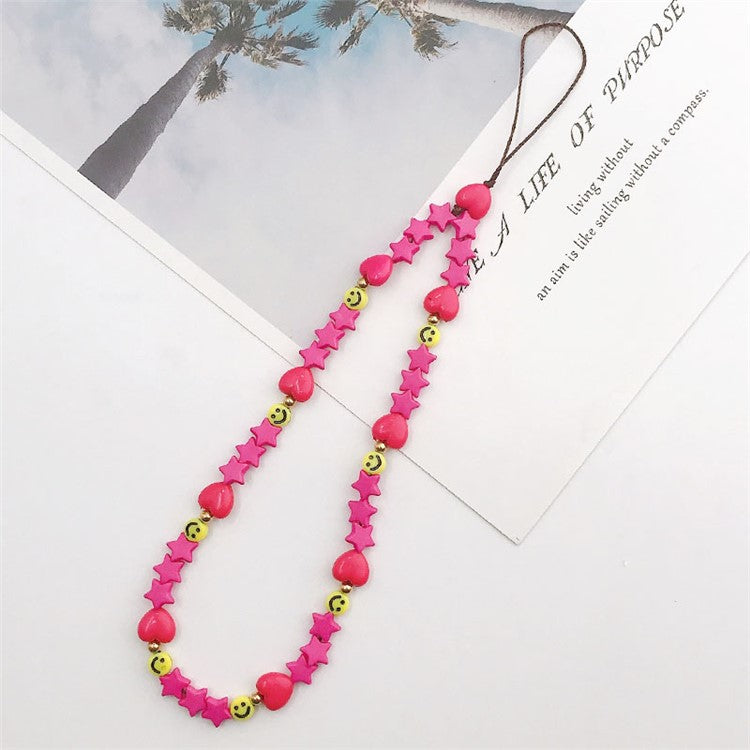 Mobile Phone Anti-drop Beaded Lanyard Hand Rope Cellphone Case Decorative Pendant Bracelet - Rose