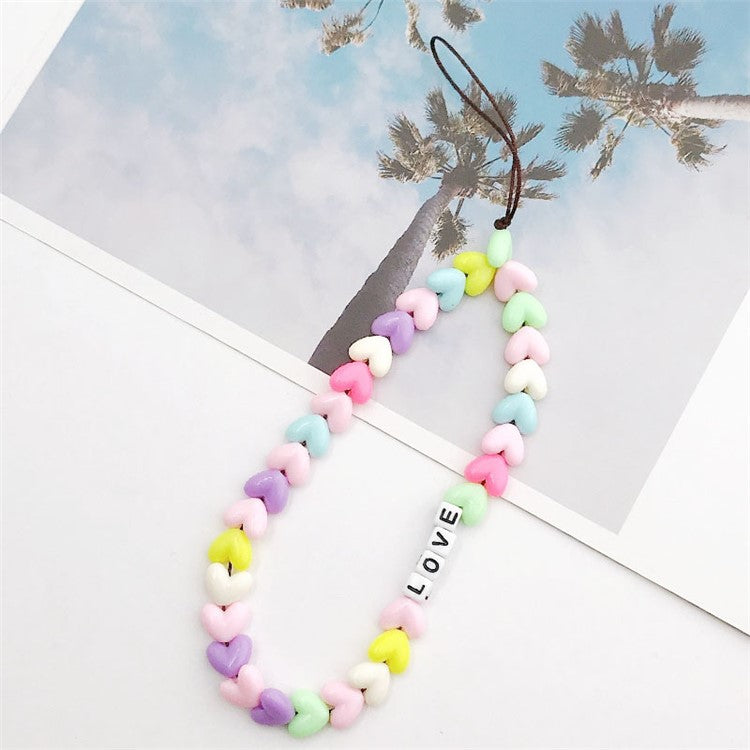 Mobile Phone Anti-drop Beaded Lanyard Hand Rope Cellphone Case Decorative Pendant Bracelet - Love Heart