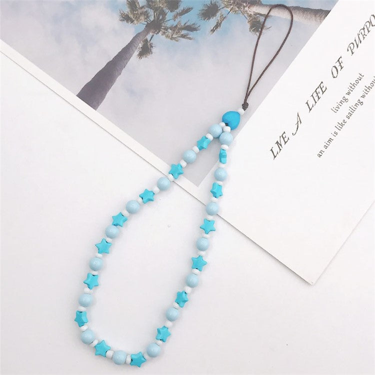 Mobile Phone Anti-drop Beaded Lanyard Hand Rope Cellphone Case Decorative Pendant Bracelet - Blue Star