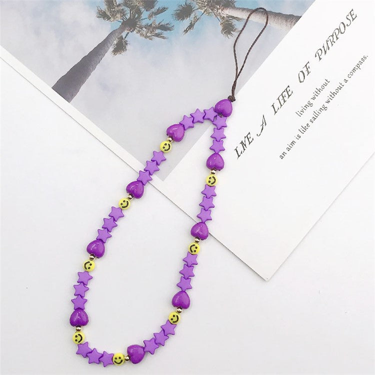 Mobile Phone Anti-drop Beaded Lanyard Hand Rope Cellphone Case Decorative Pendant Bracelet - Purple