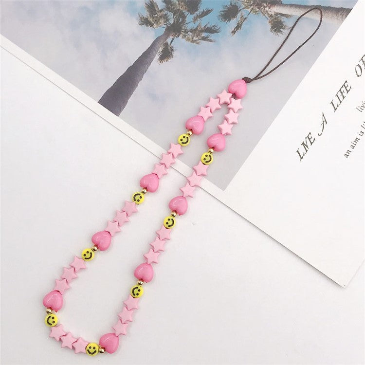 Mobile Phone Anti-drop Beaded Lanyard Hand Rope Cellphone Case Decorative Pendant Bracelet - Pink