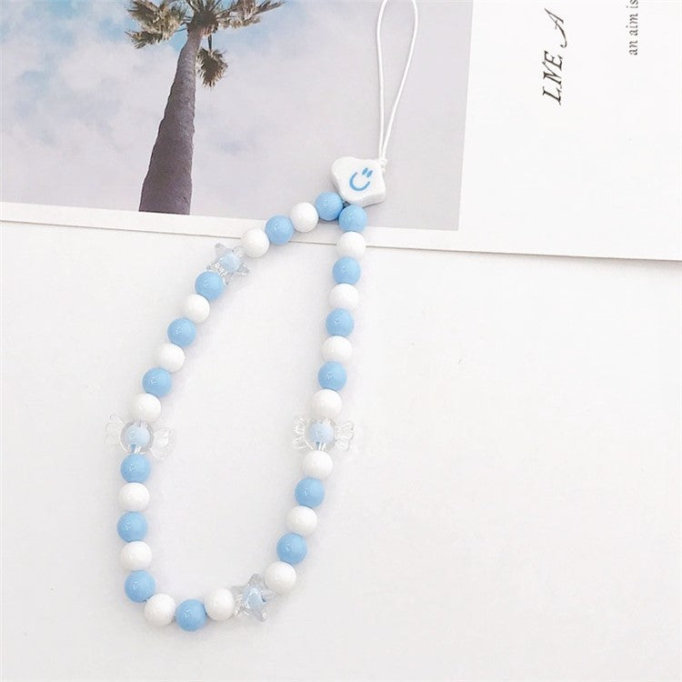 Cloud Shape Decor Round Beads Mobile Phone Hand Chain Lanyard Anti-drop Cellphone Case Pendant