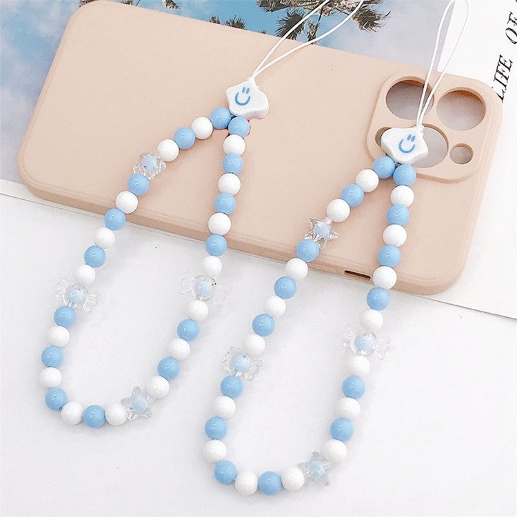 Cloud Shape Decor Round Beads Mobile Phone Hand Chain Lanyard Anti-drop Cellphone Case Pendant