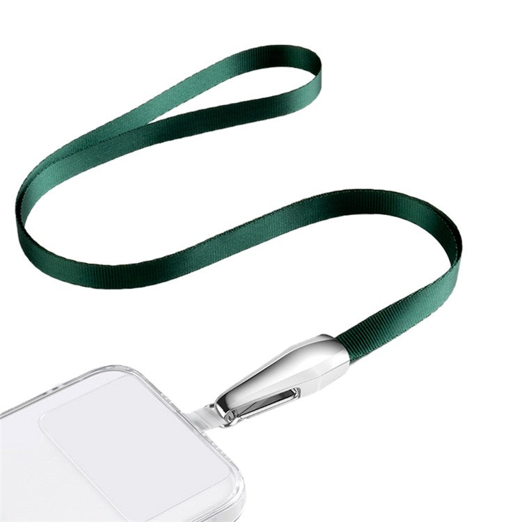 SAXSION Woven Rope Neck Strap Metal High-speed Rail Design Hook Anti-lost Phone Lanyard with Transparent TPU Patch - Blackish Green