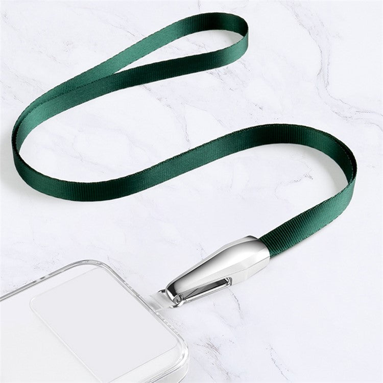 SAXSION Woven Rope Neck Strap Metal High-speed Rail Design Hook Anti-lost Phone Lanyard with Transparent TPU Patch - Blackish Green