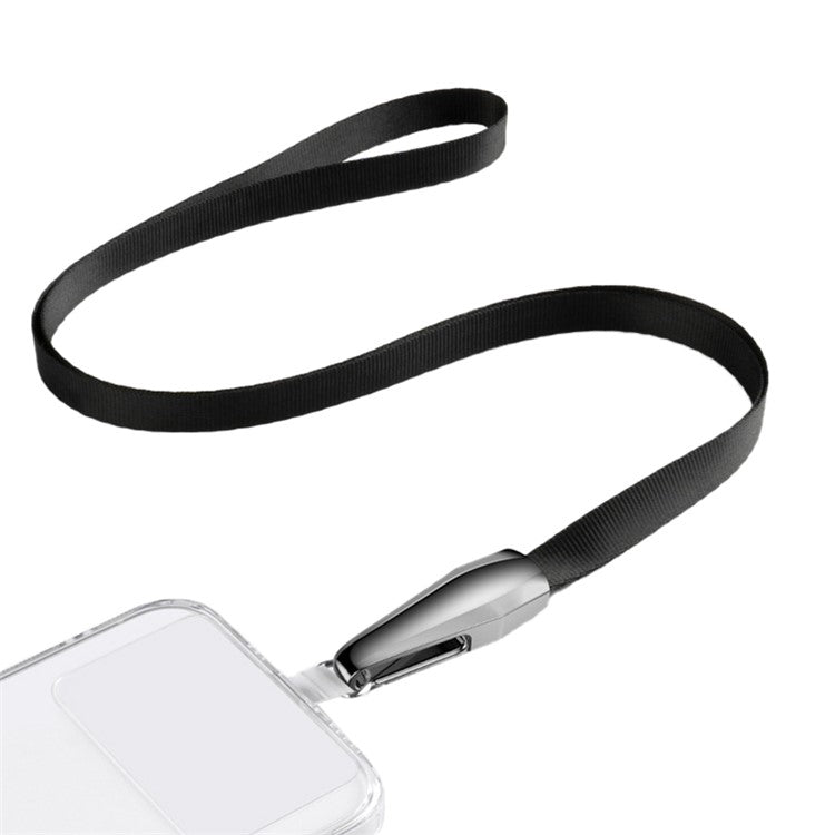 SAXSION Woven Rope Neck Strap Metal High-speed Rail Design Hook Anti-lost Phone Lanyard with Transparent TPU Patch - Black