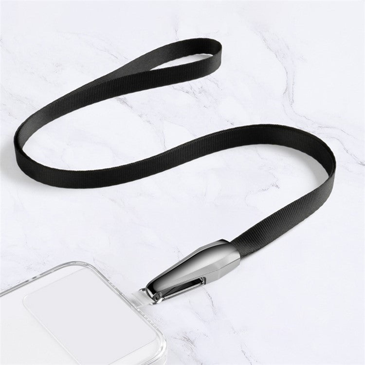 SAXSION Woven Rope Neck Strap Metal High-speed Rail Design Hook Anti-lost Phone Lanyard with Transparent TPU Patch - Black