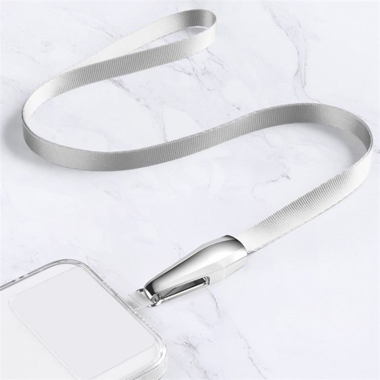 SAXSION Woven Rope Neck Strap Metal High-speed Rail Design Hook Anti-lost Phone Lanyard with Transparent TPU Patch - Silver