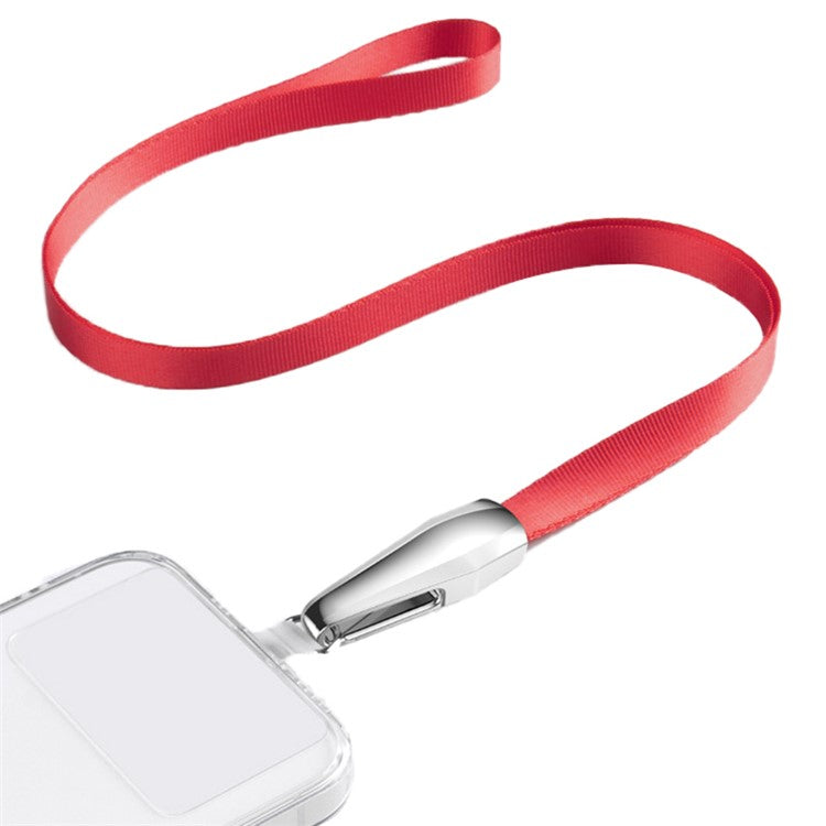 SAXSION Woven Rope Neck Strap Metal High-speed Rail Design Hook Anti-lost Phone Lanyard with Transparent TPU Patch - Red