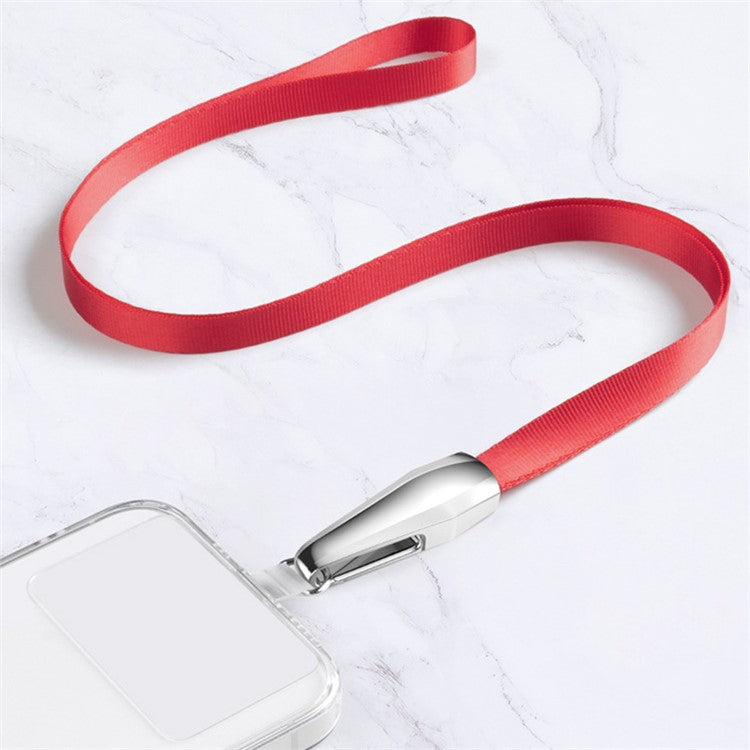 SAXSION Woven Rope Neck Strap Metal High-speed Rail Design Hook Anti-lost Phone Lanyard with Transparent TPU Patch - Red