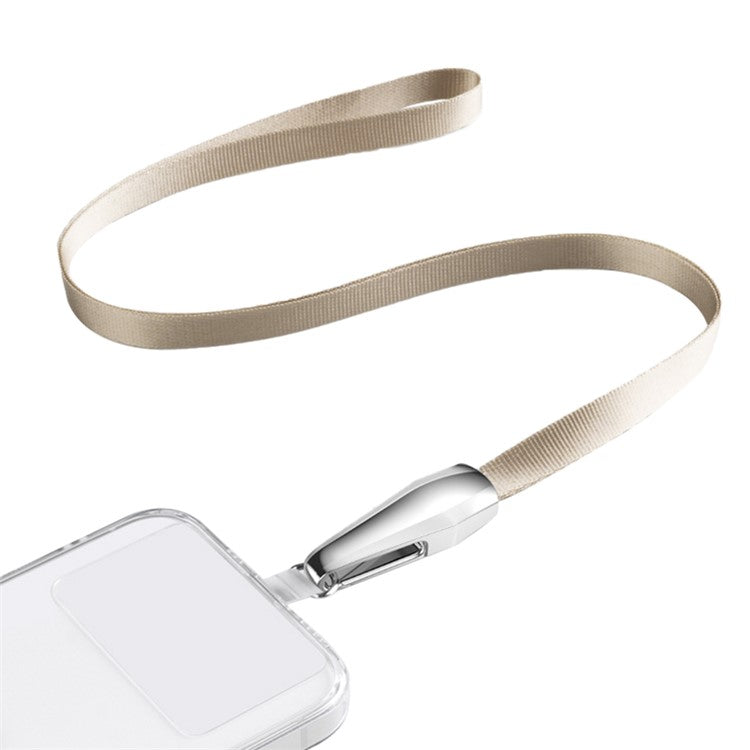 SAXSION Woven Rope Neck Strap Metal High-speed Rail Design Hook Anti-lost Phone Lanyard with Transparent TPU Patch - Khaki