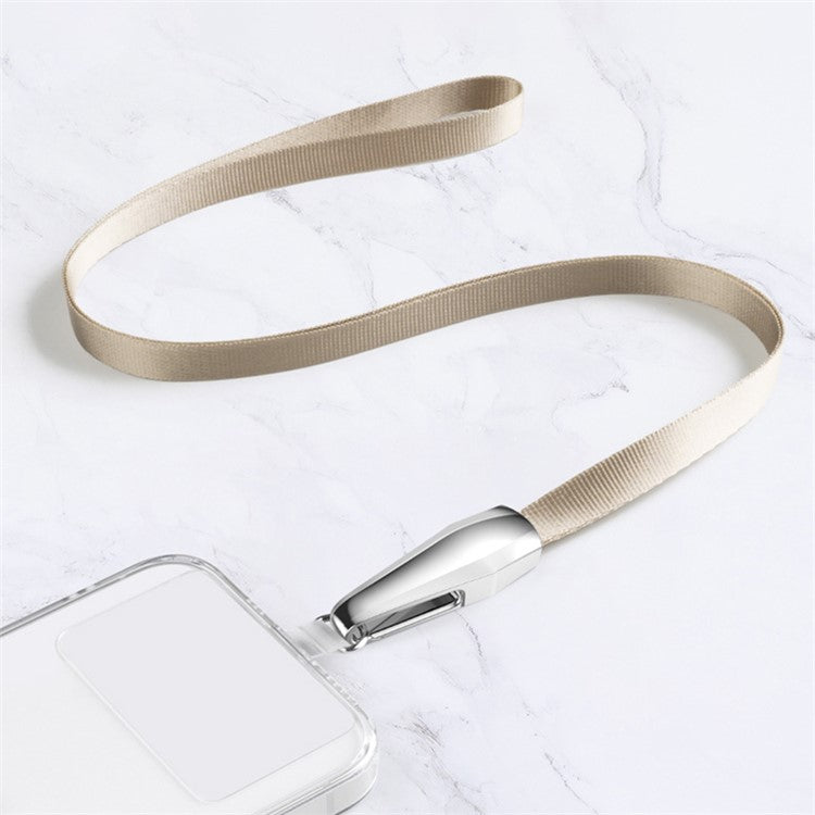 SAXSION Woven Rope Neck Strap Metal High-speed Rail Design Hook Anti-lost Phone Lanyard with Transparent TPU Patch - Khaki