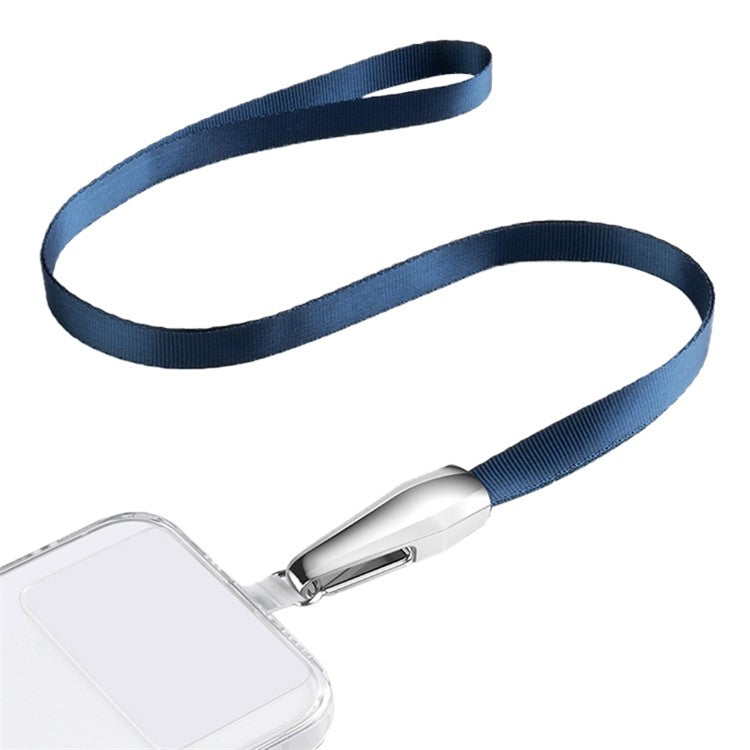 SAXSION Woven Rope Neck Strap Metal High-speed Rail Design Hook Anti-lost Phone Lanyard with Transparent TPU Patch - Sapphire