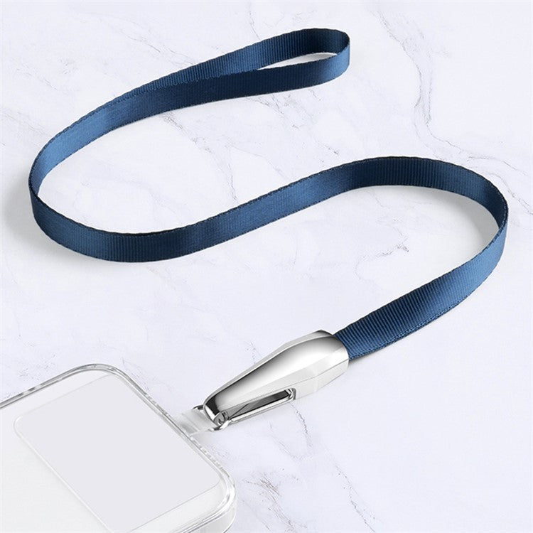 SAXSION Woven Rope Neck Strap Metal High-speed Rail Design Hook Anti-lost Phone Lanyard with Transparent TPU Patch - Sapphire