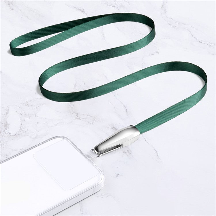 INYUE Woven Shoulder Strap Metal High-speed Rail Hook Design Anti-lost Phone Carrying Lanyard with Transparent TPU Patch - Blackish Green