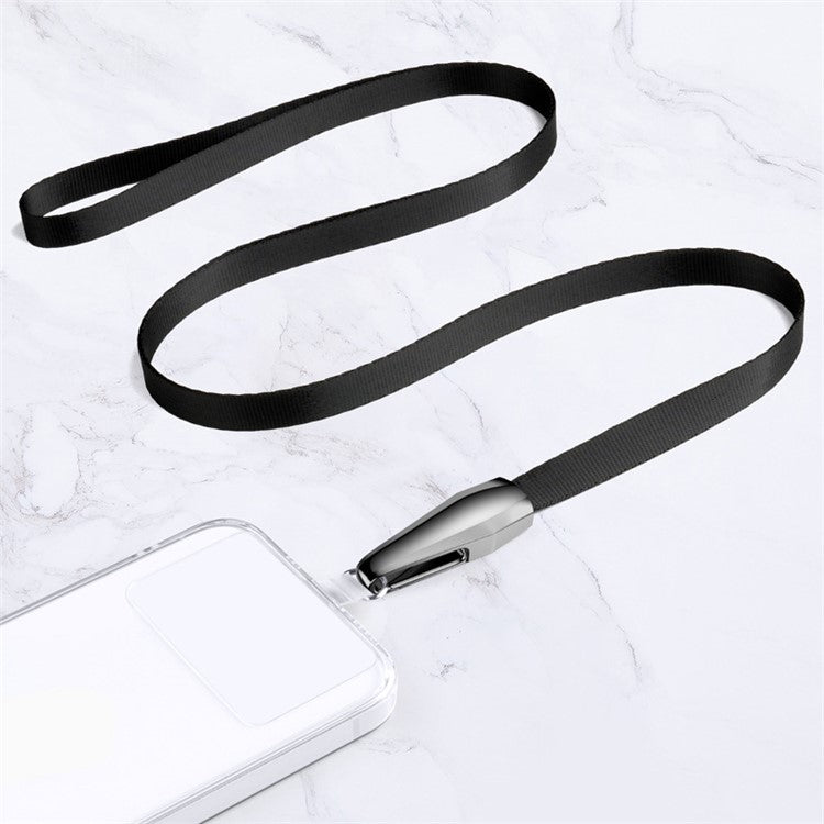 INYUE Woven Shoulder Strap Metal High-speed Rail Hook Design Anti-lost Phone Carrying Lanyard with Transparent TPU Patch - Black