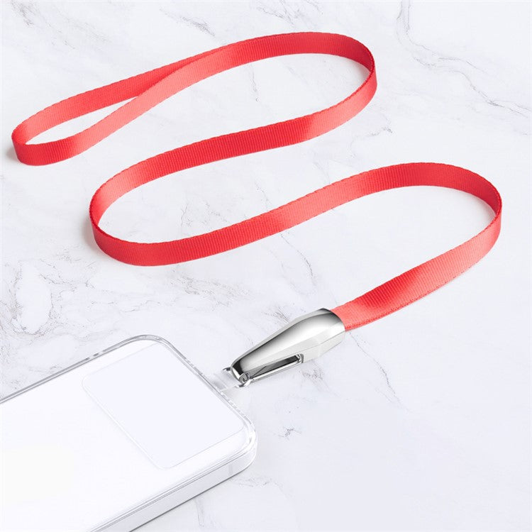 INYUE Woven Shoulder Strap Metal High-speed Rail Hook Design Anti-lost Phone Carrying Lanyard with Transparent TPU Patch - Red