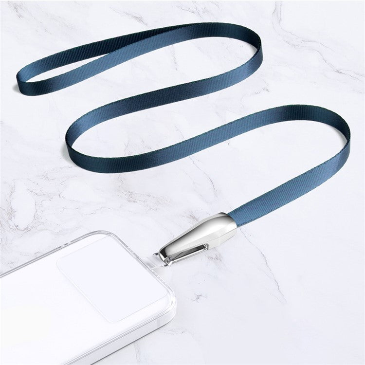 INYUE Woven Shoulder Strap Metal High-speed Rail Hook Design Anti-lost Phone Carrying Lanyard with Transparent TPU Patch - Sapphire