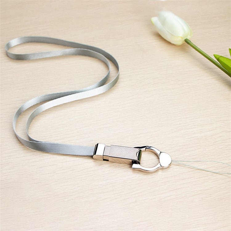 INYUE Detachable Cat Head Finger Ring Slide Buckle Design Woven Nylon Lanyard Phone Anti-drop Neck Strap - Silver