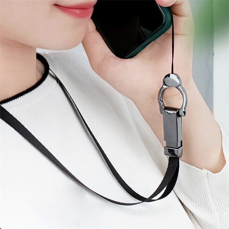 INYUE Detachable Cat Head Finger Ring Slide Buckle Design Woven Nylon Lanyard Phone Anti-drop Neck Strap - Silver